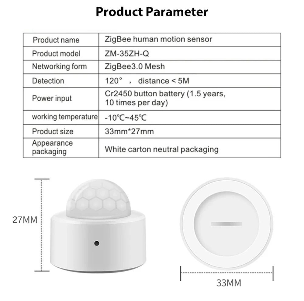 Sensor de movimiento humano Tuya Zigbee Smart Home Mini sensor de movimiento PIR Detector infrarrojo Seguridad Smart Life Funciona con Alexa Gateway
