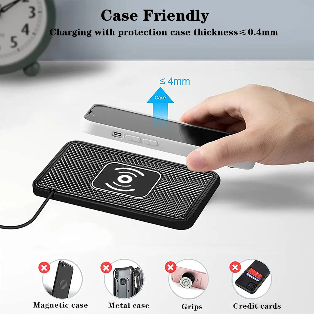 Car Wireless Charger Silicone Non-Slip Pad for iPhone 15 14 13 12 Samsung S24 S23 Xiaomi Car Phone Fast Induction Charging Pad