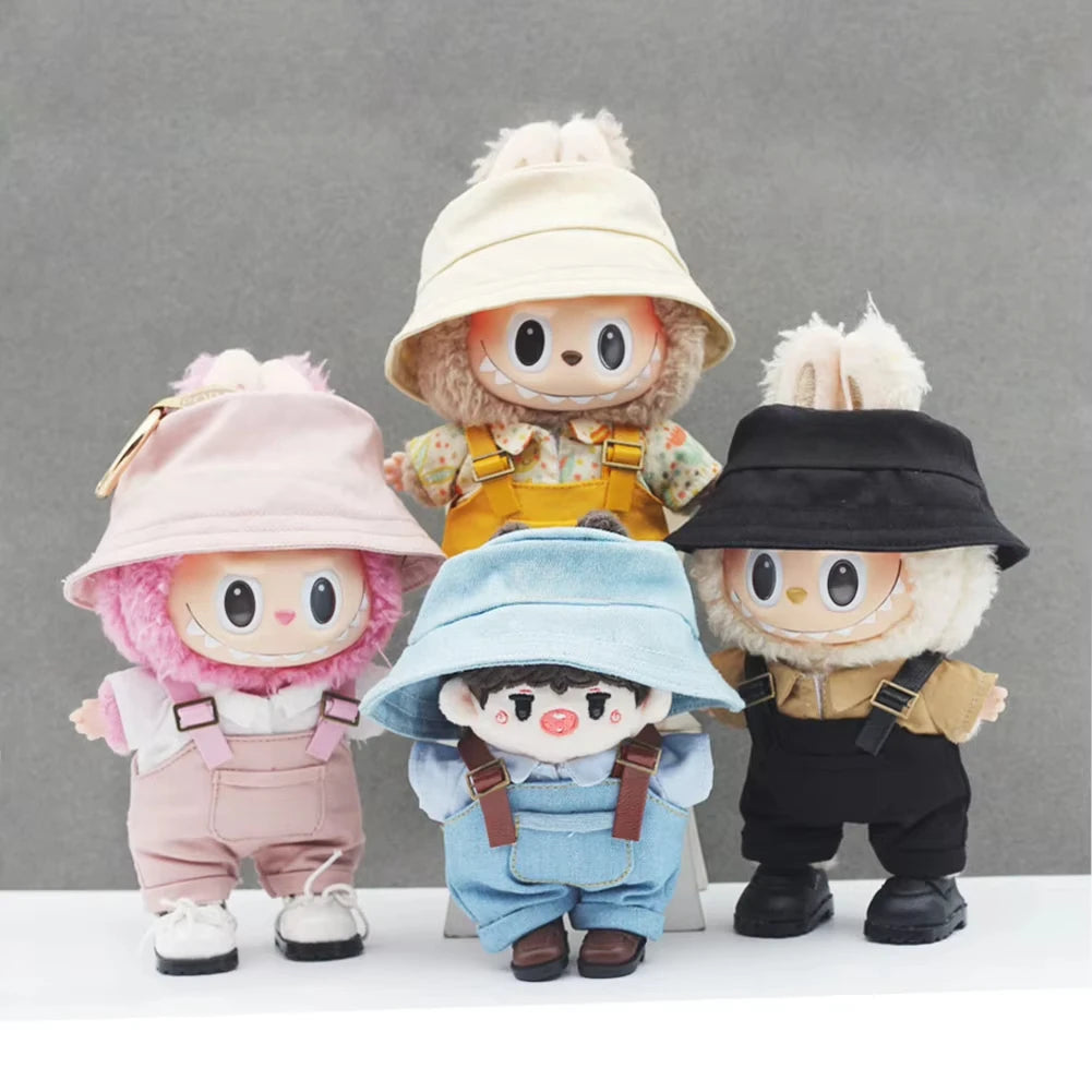 17cm Mini Doll's Clothes Outfit Accessories For Labubu V1 V2 Striped Overalls Hats Glasses Shoes Gift Set