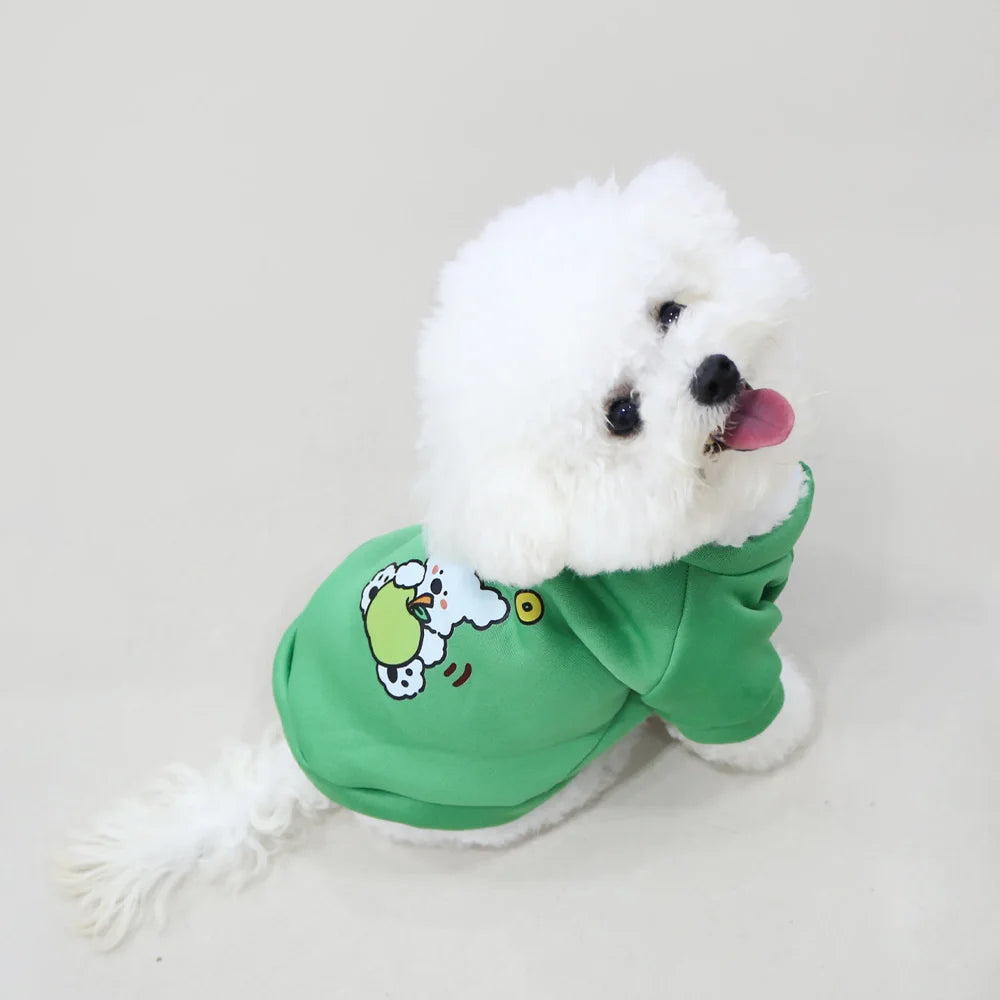 Autumn and winter pet clothes cute little dog cartoon round neck hoodie with plush super cute cat dog universal clothes