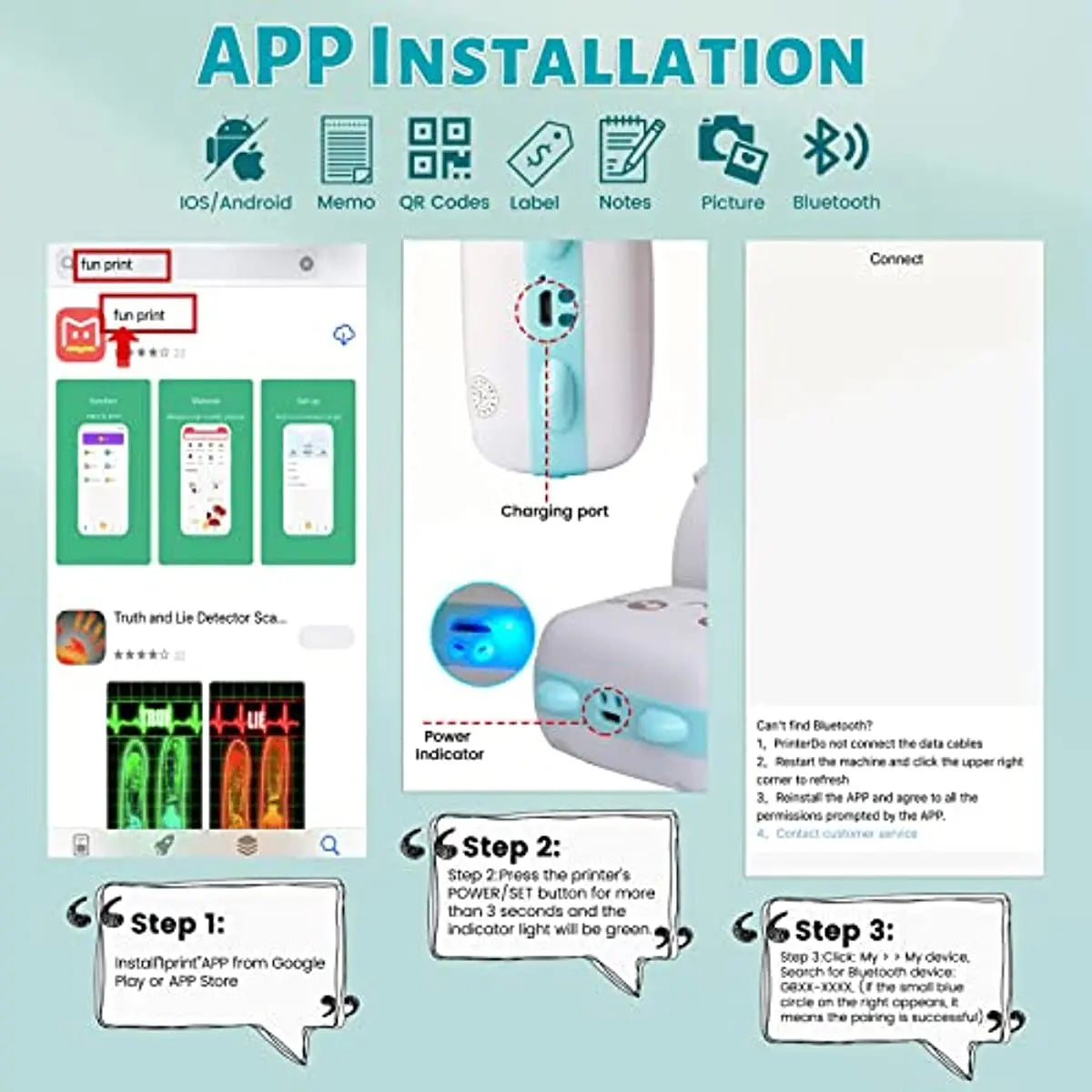 Mini Photo Pocket Printer Portable Ink-free Thermal 57mm Wireless BT 200dpi for Android iOS