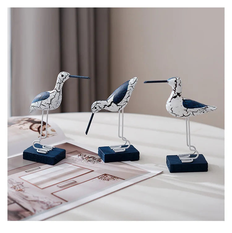 3 Piece Wooden Seagull Figurine Set Nautical Coastal Decorations for Beach Room and Garden