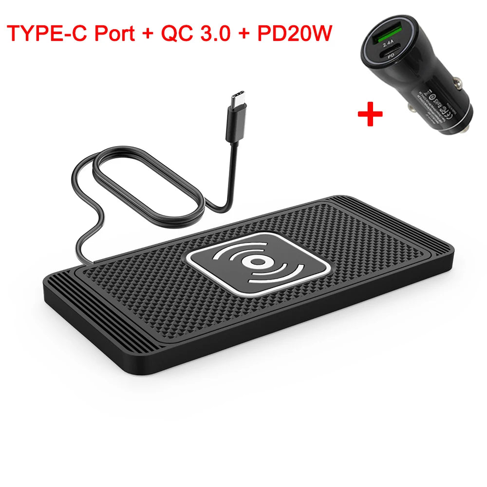 Car Wireless Charger Silicone Non-Slip Pad for iPhone 15 14 13 12 Samsung S24 S23 Xiaomi Car Phone Fast Induction Charging Pad