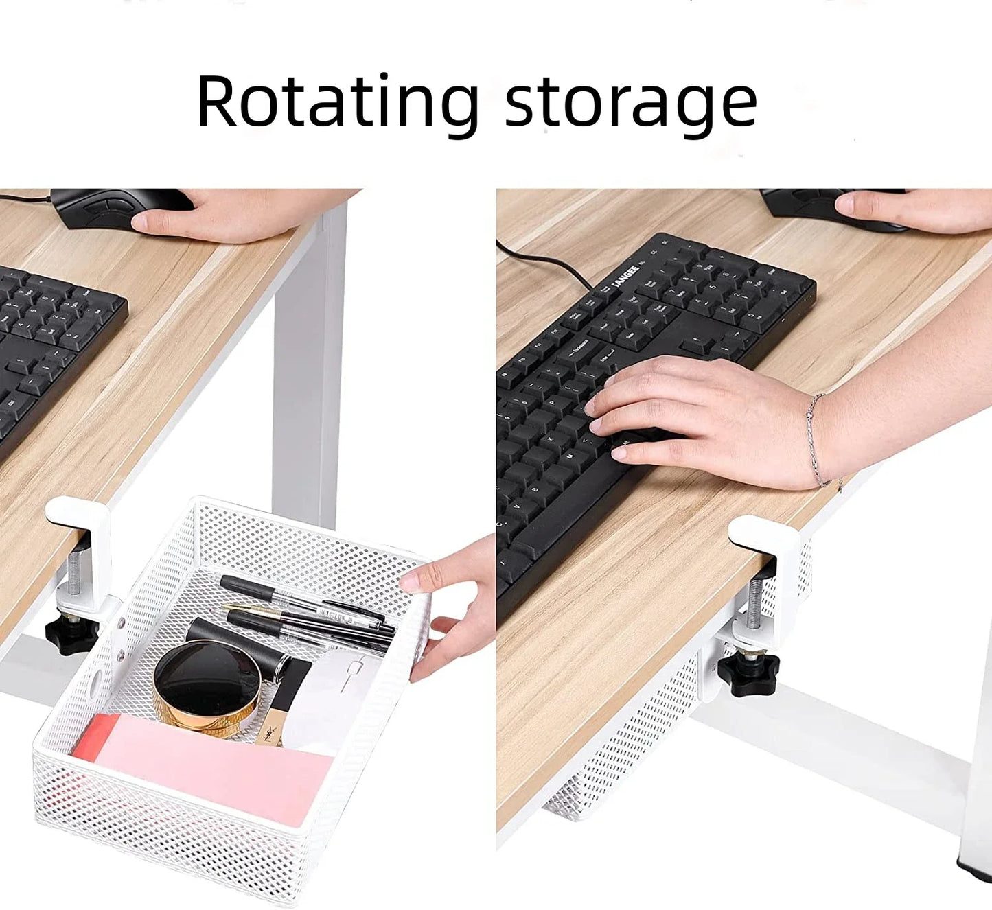 360 Rotating Under Desk Drawer Rack Organizer for Invisible Storage Box and Makeup Holder