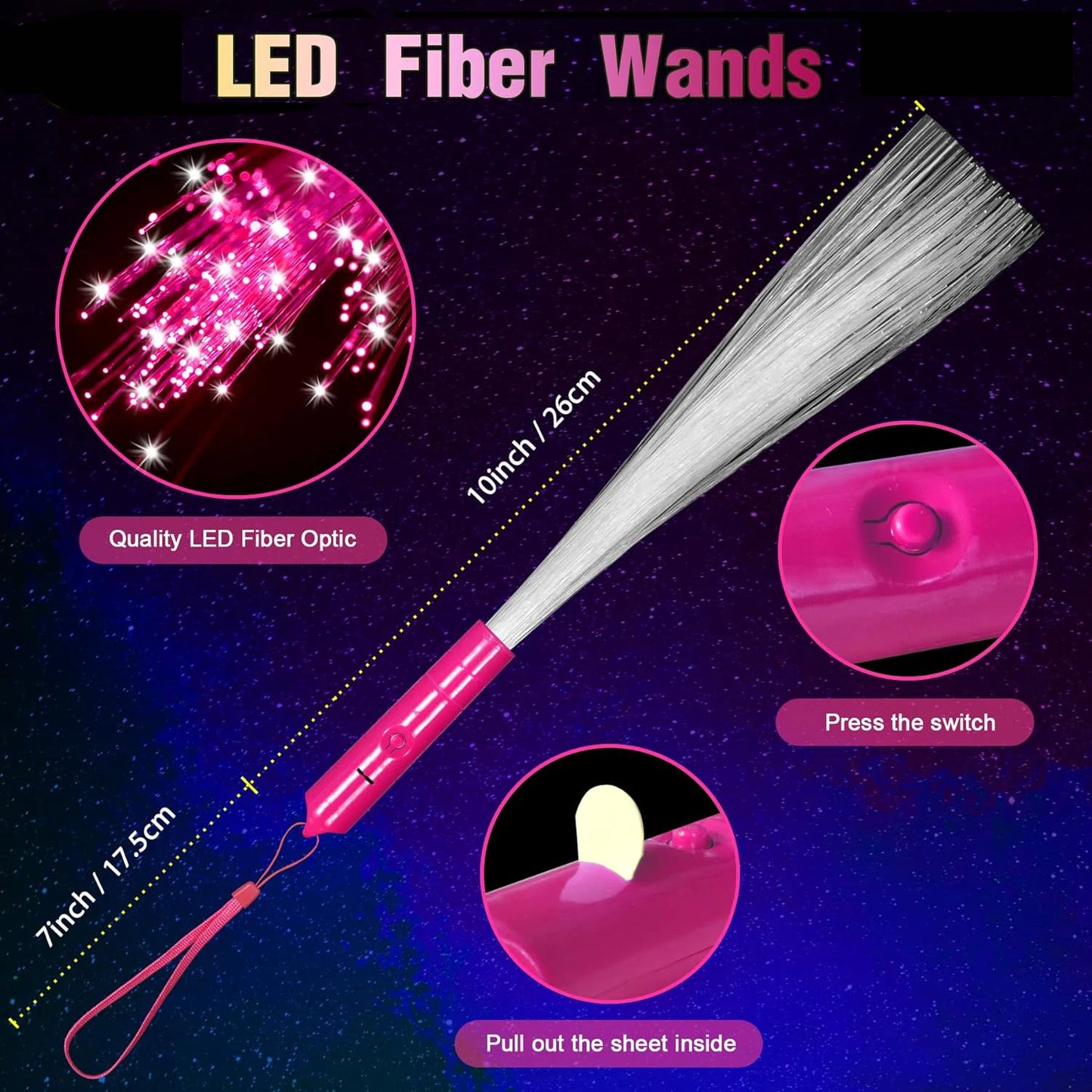 12 Pack LED Fiber Optic Wands Light Up Sticks with 3 Modes for Parties and Events