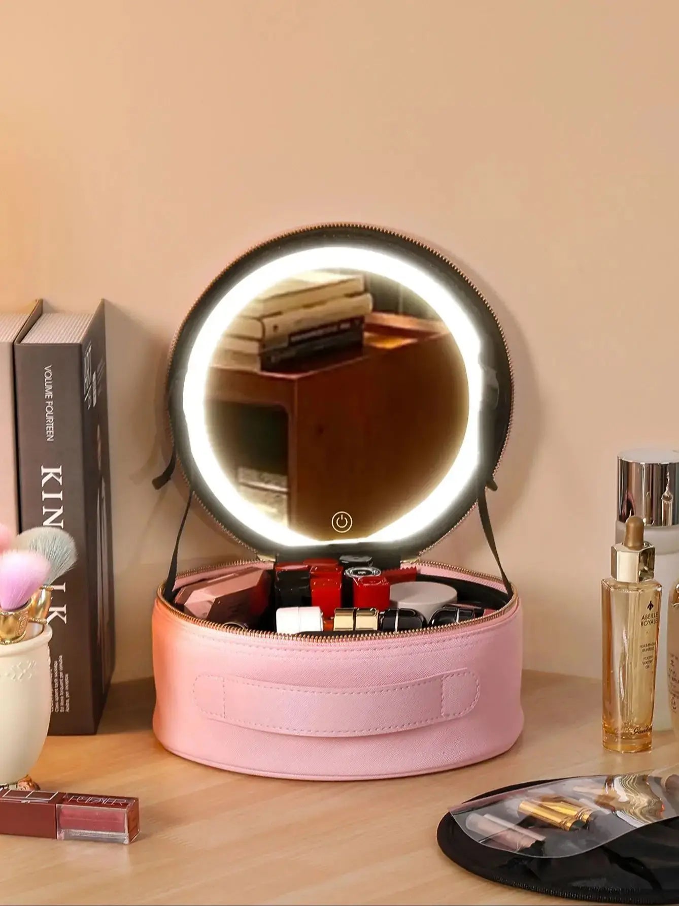 Travel PU Makeup Bag with LED Mirror and Light Portable Cosmetic Organizer for On-the-Go Beauty