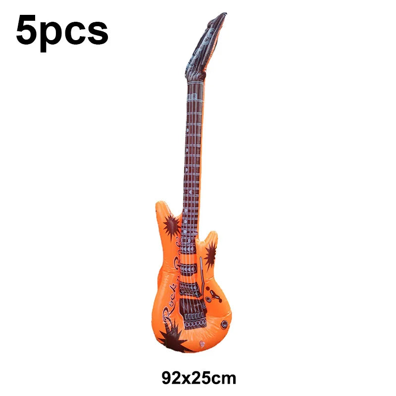 5 Piece PVC Musical Instrument Inflatable Balloon Set with Guitar and Microphone for Kids Birthday and Retro Party Decorations