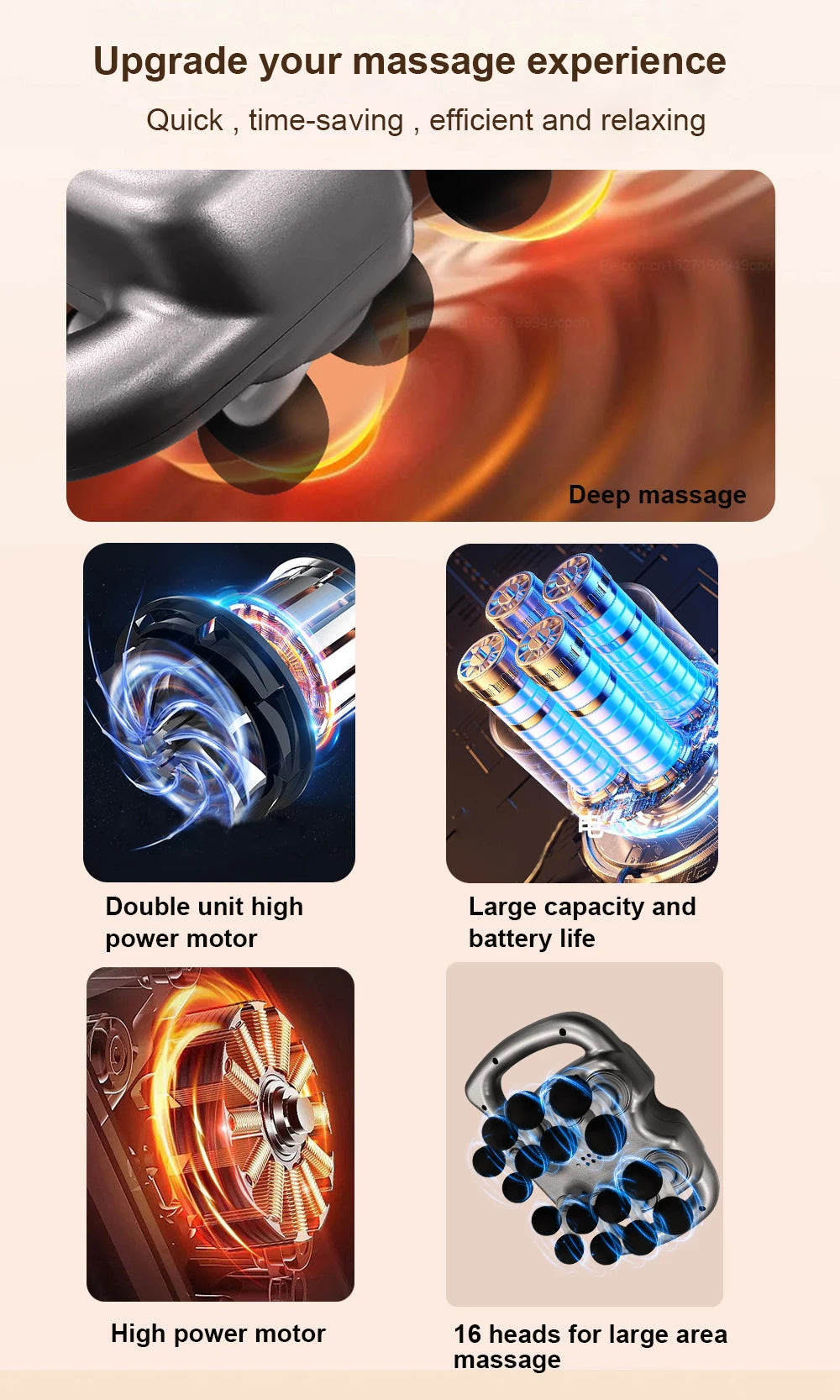 Fascia Gun Muscle Massager Gun with 16 Heads High Frequency Massage Machine