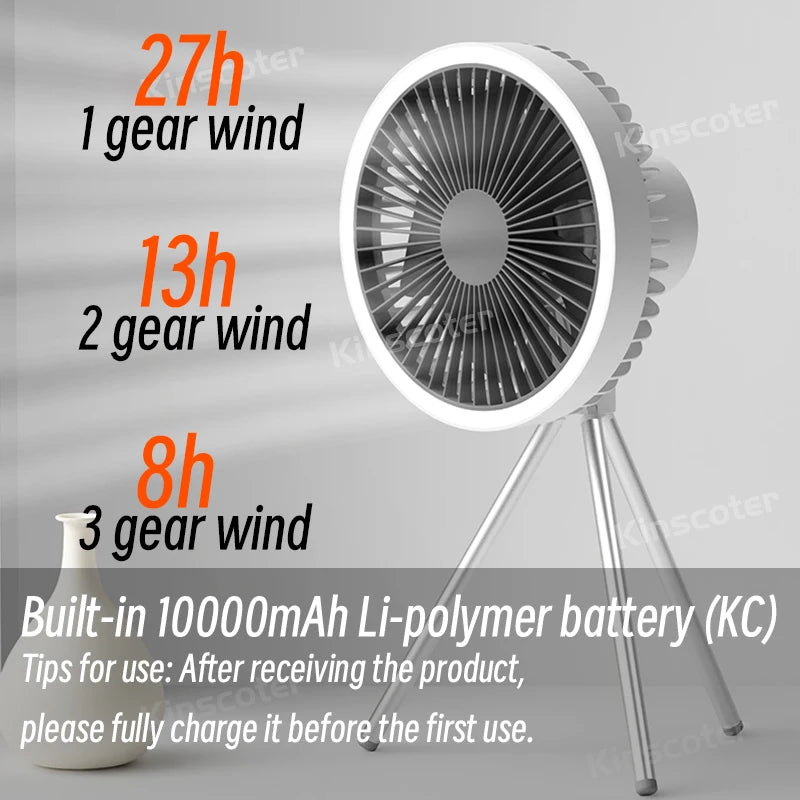 10000mAh Camping Fan Portable Circulator with Power Bank LED