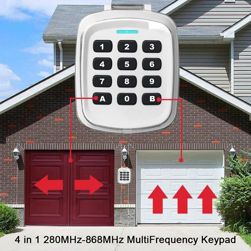 Multifrequency Wireless Keypad Remote Control Garage Door Opener Clone for 280MHz to 868MHz with Waterproof Design and Wall Panel Compatibility