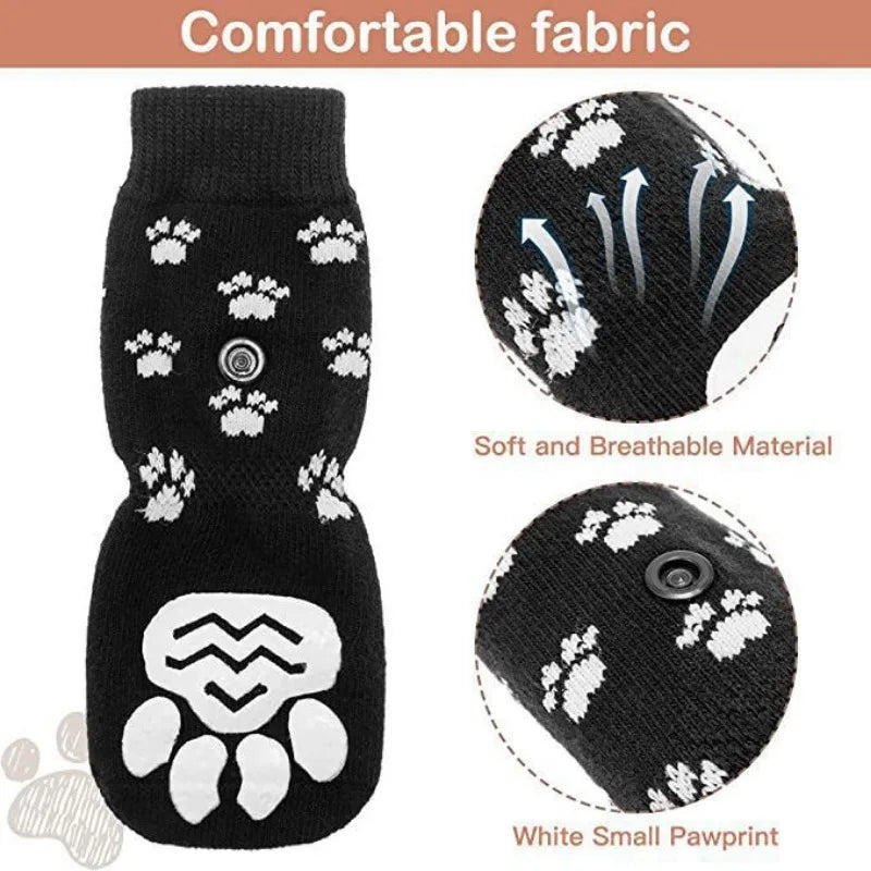4Pcs/set Anti Slip Dog Socks with Straps Traction Control for Indoor on Hardwood Floor Wear Pet Paw Protector for Small Dogs Pet