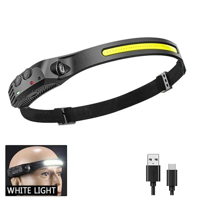 Powerful COB LED Induction Headlamp USB Rechargeable for Camping Fishing Riding