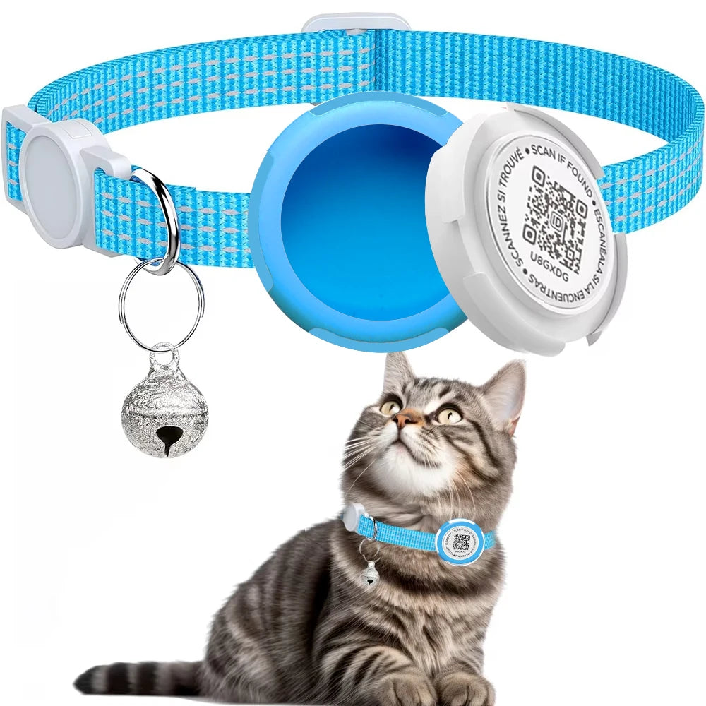 GPS Tracker Cat Collar with Airtag Case & QR ID Tag Dual Protection Reflective Kitten Collar for Cats Gatos Puppy Air Tag Cats