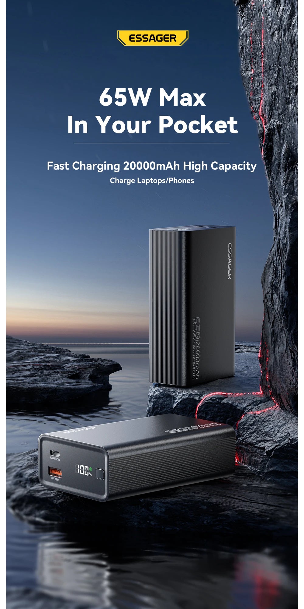 Essager Power Bank 20000mAh Portable PD 65W Fast Charger