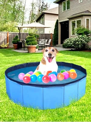 Foldable Dog Pool for Small Pets Quick Setup and Drain Hole Durable Waterproof PVC 32x8 Inches