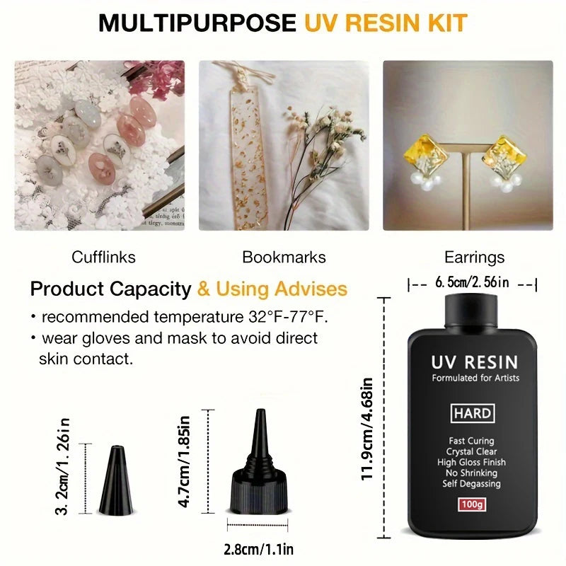 Crystal Clear Hard UV Resin Upgraded Formula Fast Curing Transparent Resin for Jewelry Making and Crafts