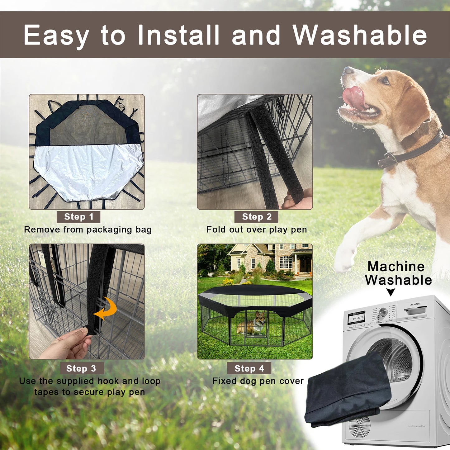 24 Inch Pet Playpen Cover 8 Panels Octagonal Pet Fence Mesh Cover Dog Playpen Sun Protection Shade Cover Waterproof Dog Playpen