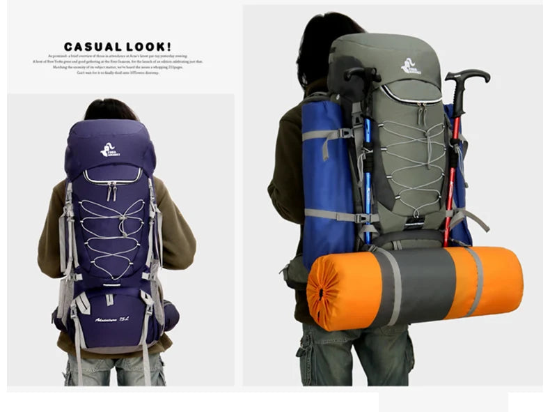 75L Camping Backpack Travel Sport Bag With Rain Cover Men