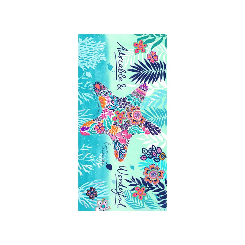 1 Large-Sized Ocean Element Beach Towel with Quick-Dry Absorption