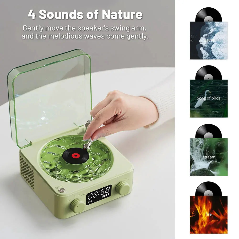 Retro Bluetooth Turntable Speaker with White Noise and RGB Light Effects