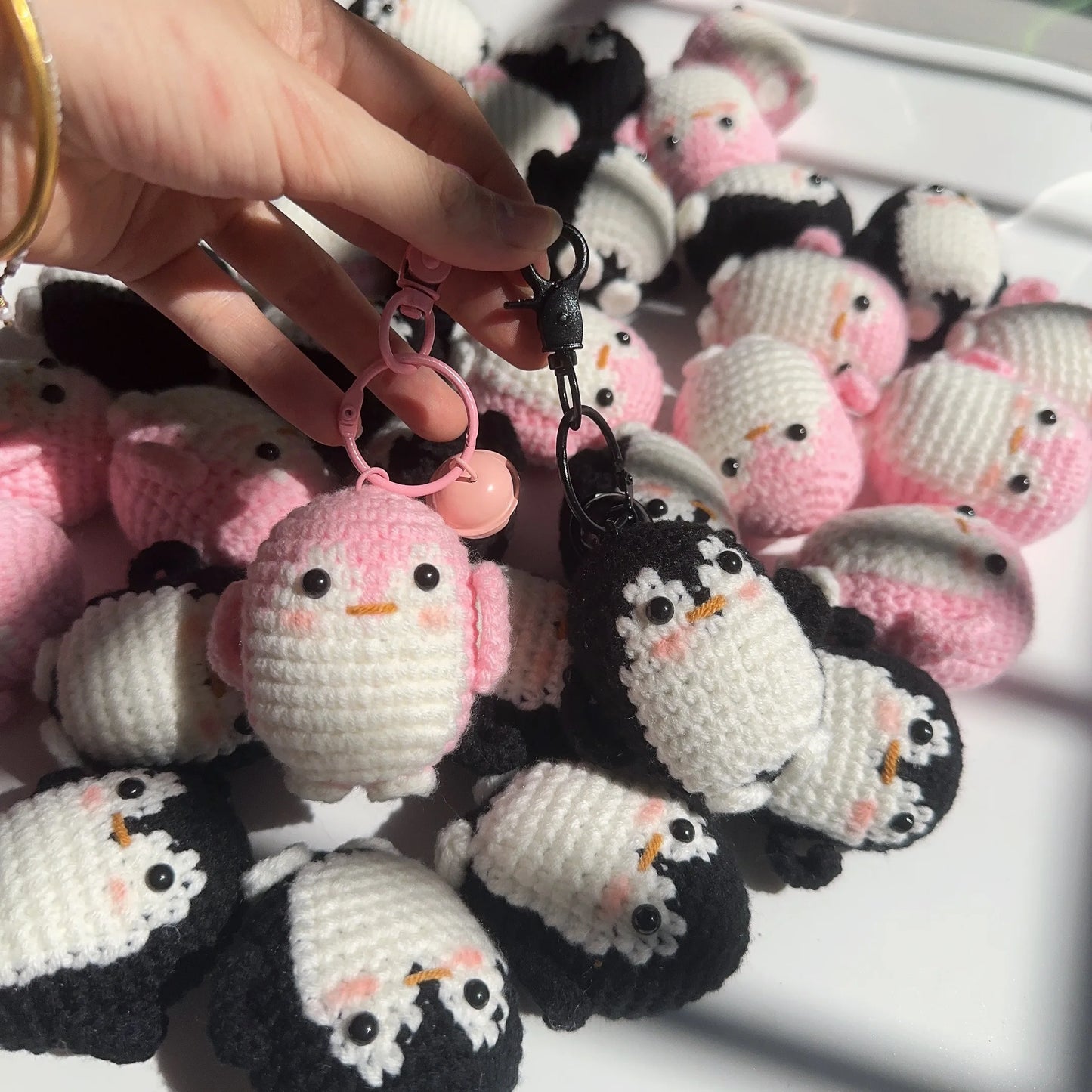 Handmade Cute Cotton Wool Penguin Doll Crochet Keychain