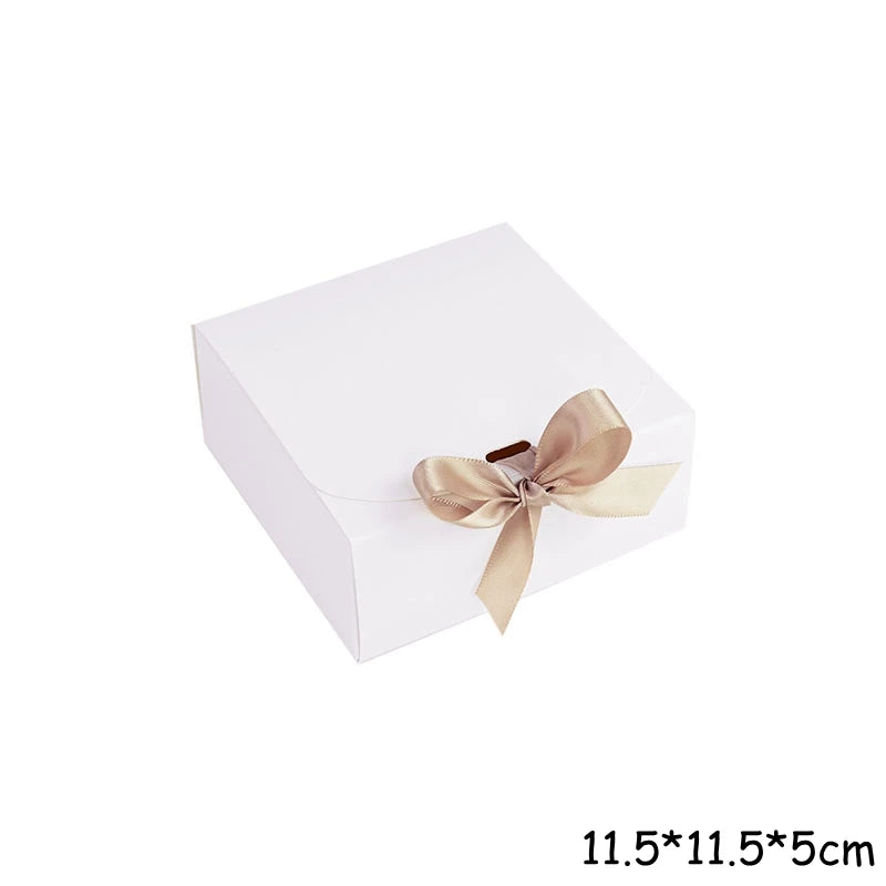 5 Piece Black and White Kraft Paper DIY Gift Box Set with Bow Ribbon for Weddings and Parties