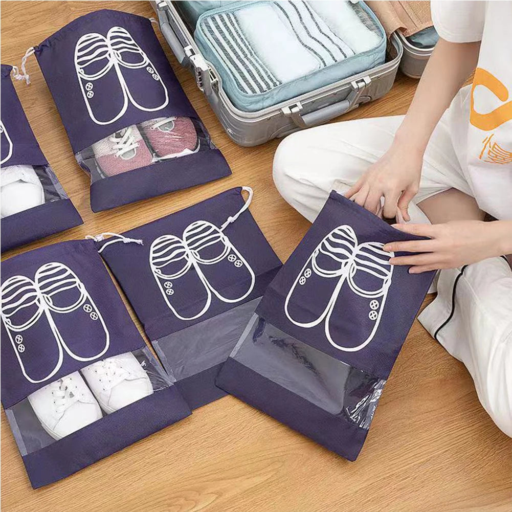 Portable Translucent Matte Non-woven Shoe Storage Bag Dust-proof Travel Organizer