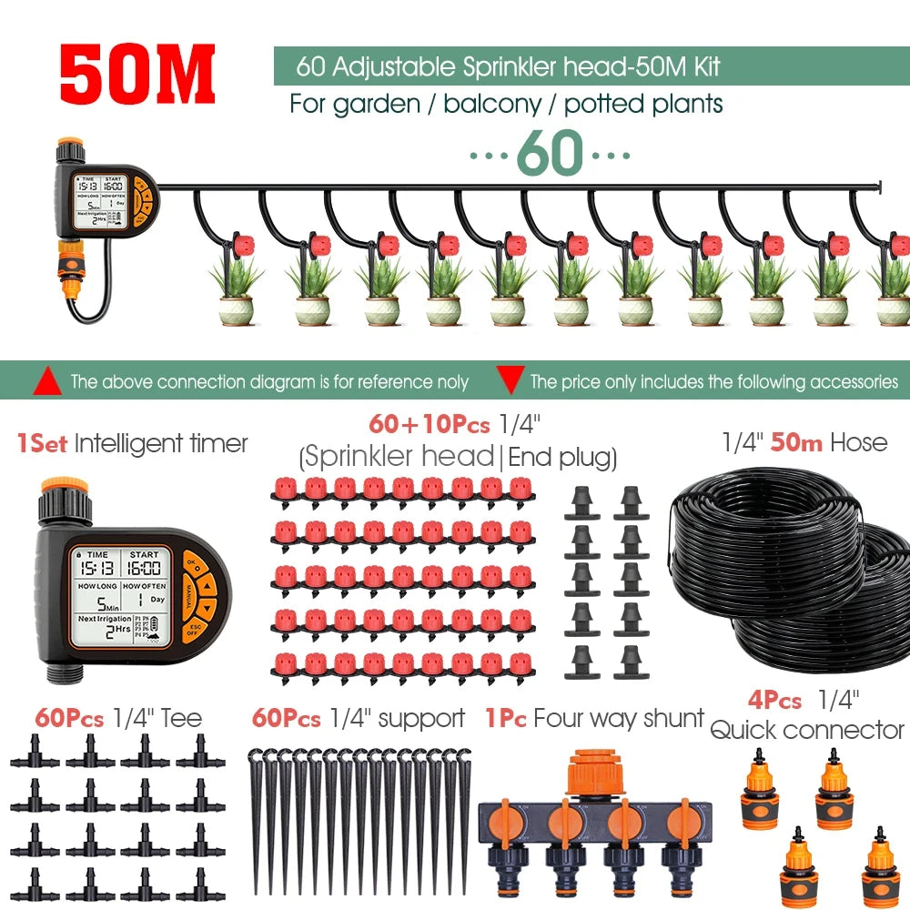 Garden Smart Timer Irrigation Set 5-50M 1/4 inch IPX5 Waterproof Automatic Watering Controller for Lawns and Plants