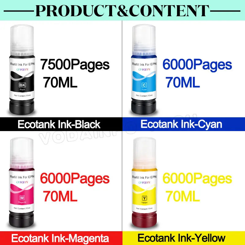 T544 Dye Ink Refill Kit 70ml for Epson EcoTank Printers L3150 L3110 L3100 L3210 L3250 L1110 5190