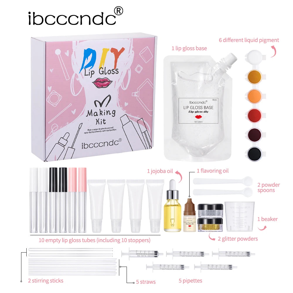 DIY Lip Gloss Making Kit for Moisturizing Shiny Glittery Lip Tints and Glaze Handmade Cosmetic Supplies