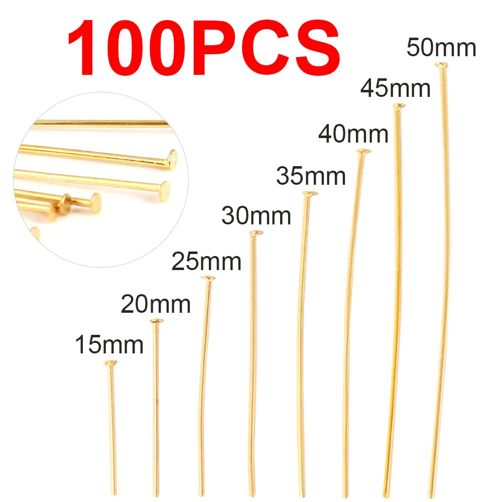 100pcs 15-50MM Stainless Steel Flat Head Eye Pins for Jewelry Making