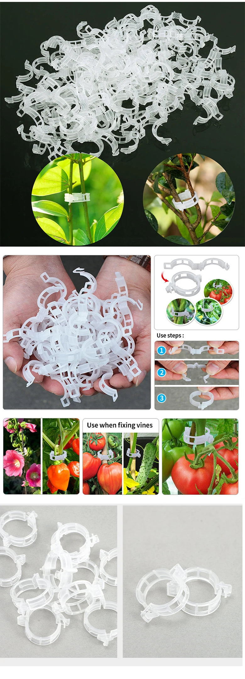 Clips para plantas Soportes de plástico reutilizables Conexiones Fijación de tallos de tomates en rama Injerto Plantas vegetales Herramientas para huertos y jardines