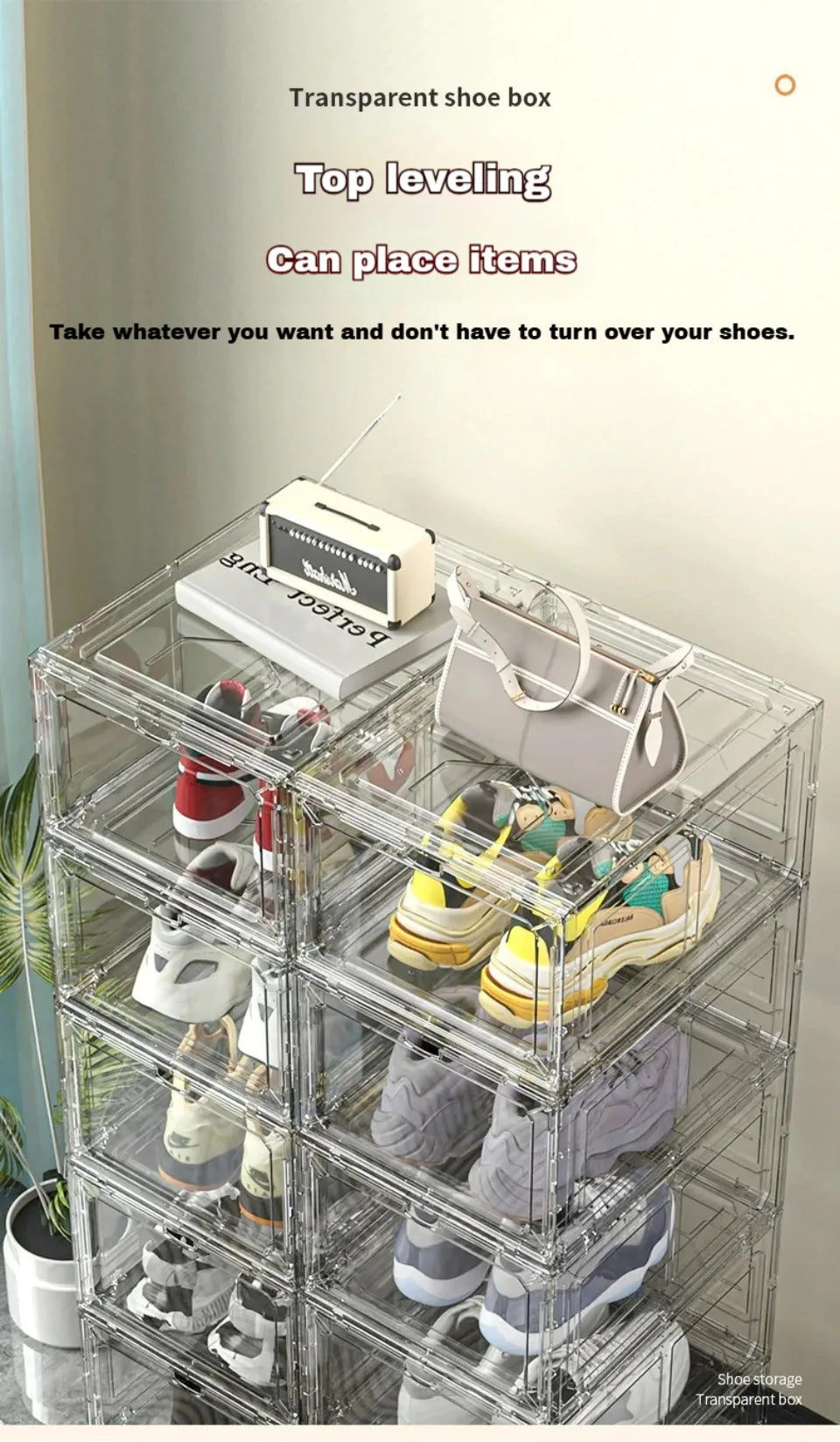 Transparent Shoe Box Magnetic Suction Door Dustproof Storage Box