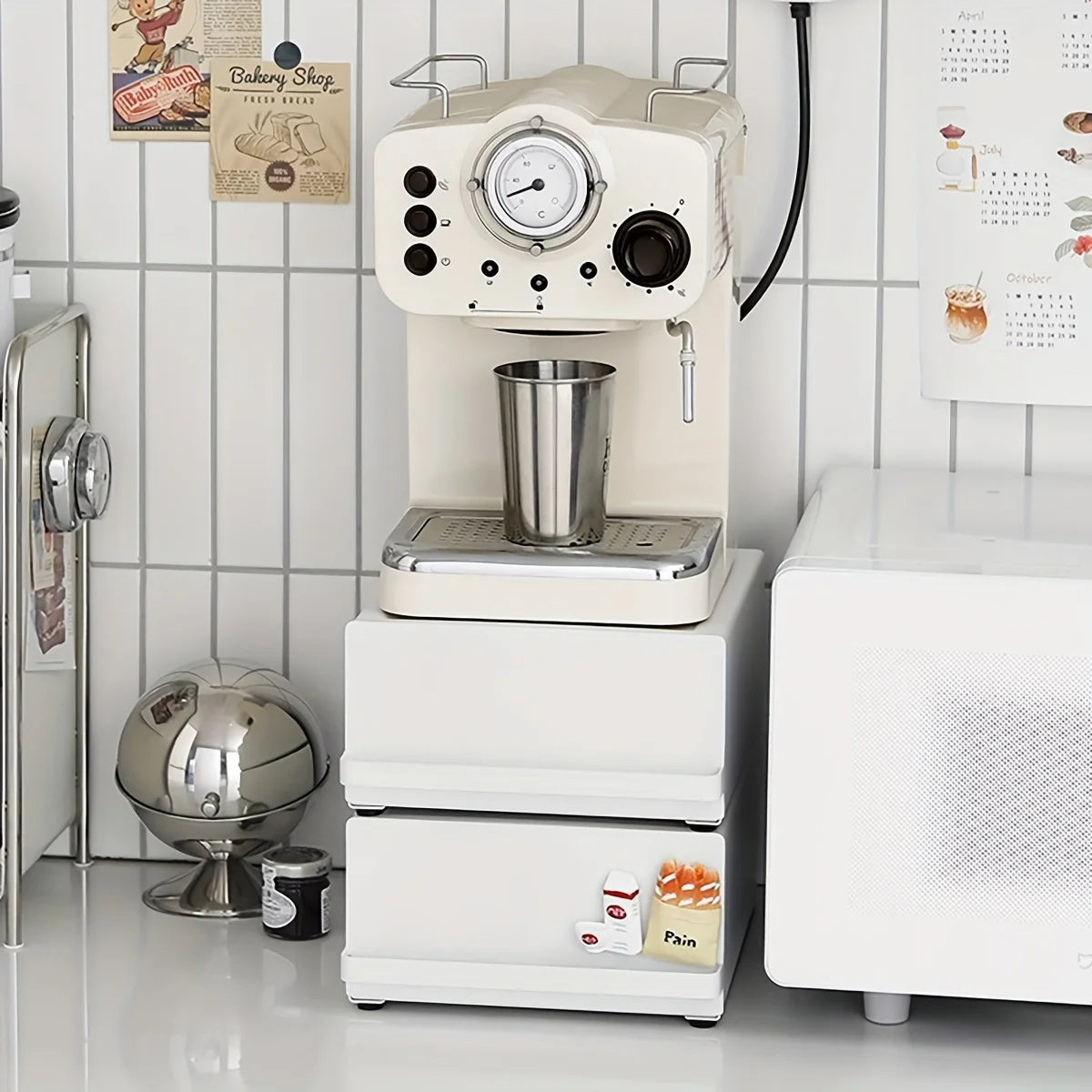 1pc Kitchen Countertop Metal Storage Box with Drawer Organizer