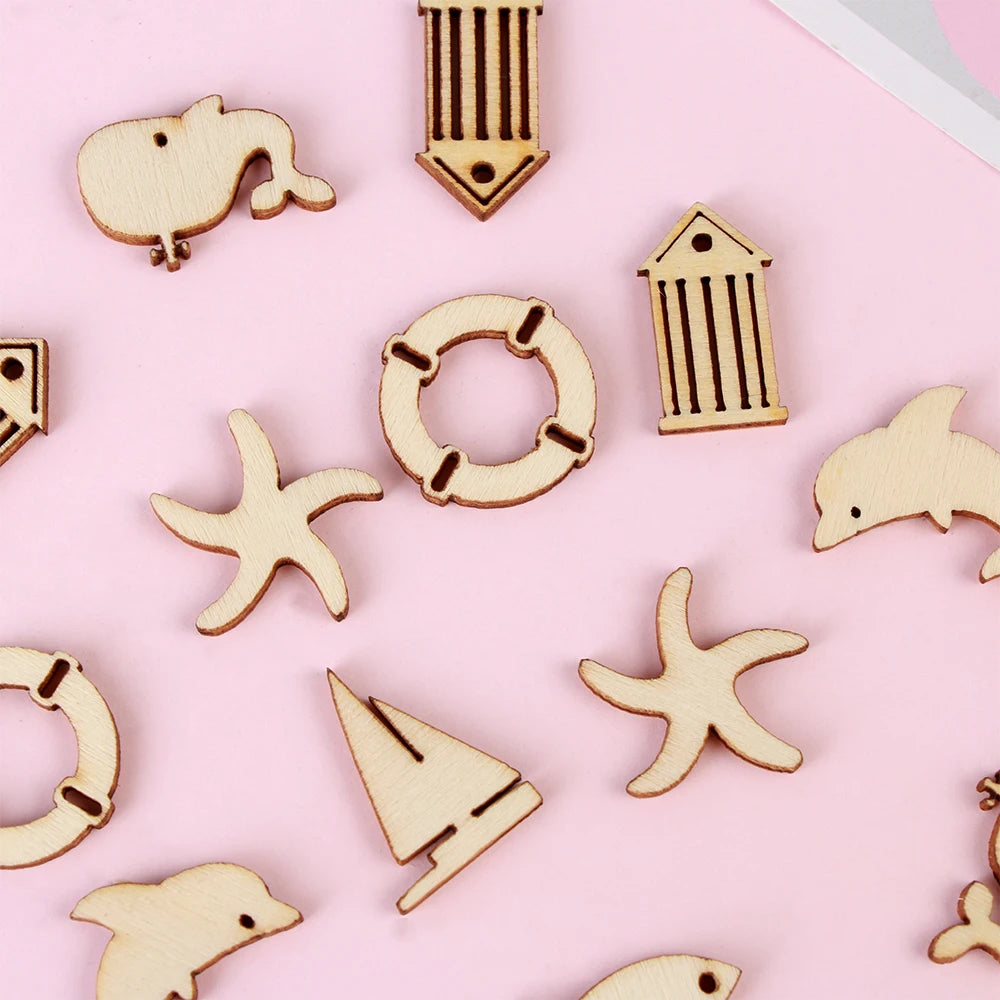 50Pcs/Pack Animal Snail Rabbit Wooden Craft Embellishments