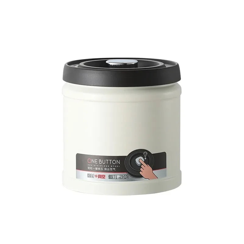Coffee Bean Vacuum Sealed Canister 304 Stainless Steel Press Type Storage for Grains Tea and Nuts Kitchen Crisper Box