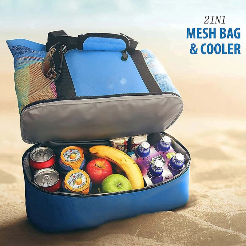 Beach & Picnic Mesh Cooler Bag – Transparent Double-Layer Insulated Tote for Women, Travel & Swim Gear