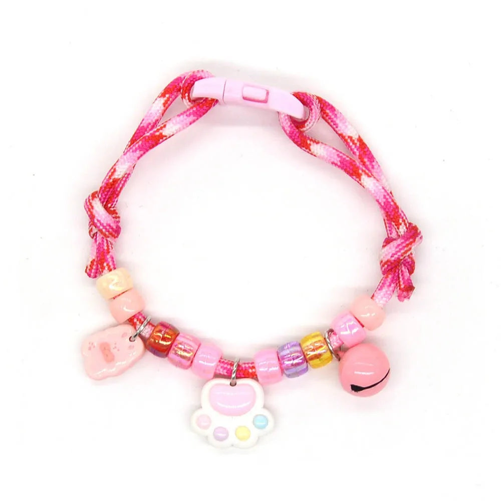 Cute Colorful Pet Necklace Braided Adjustable Cat Puppy Collar with Bells Cat Neck Chain Puppy