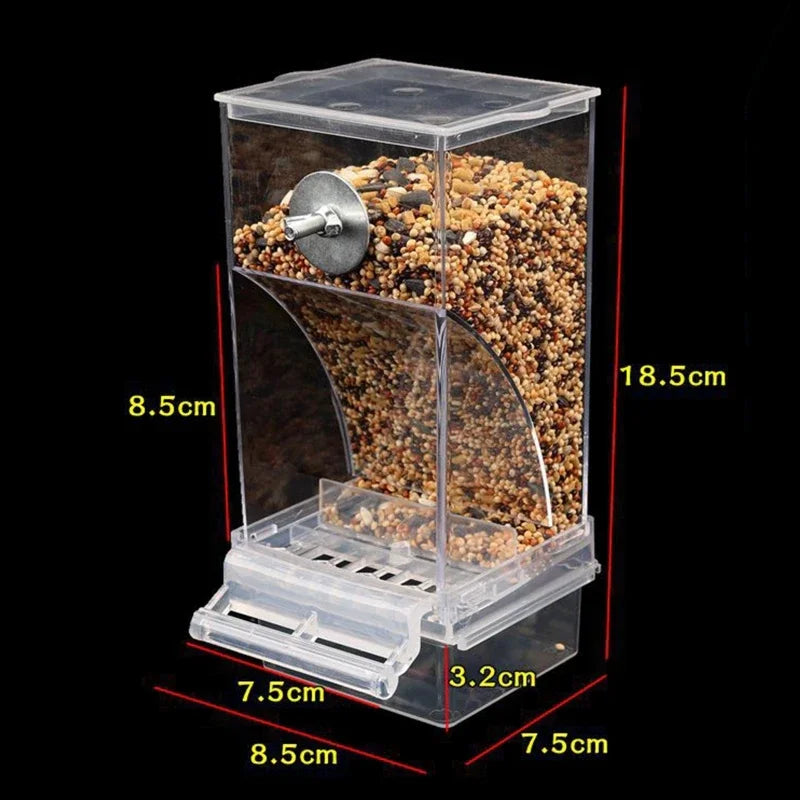 Hanging Bird Feeders Automatic Dispenser for Parrot Acrylic Clear Container with Perch for Budgie Cockatiel Conure