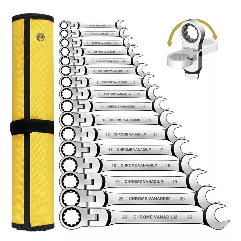 Flex Head Ratcheting Wrench Set, WOZOBUY Metric Cr-V Gear Spanner