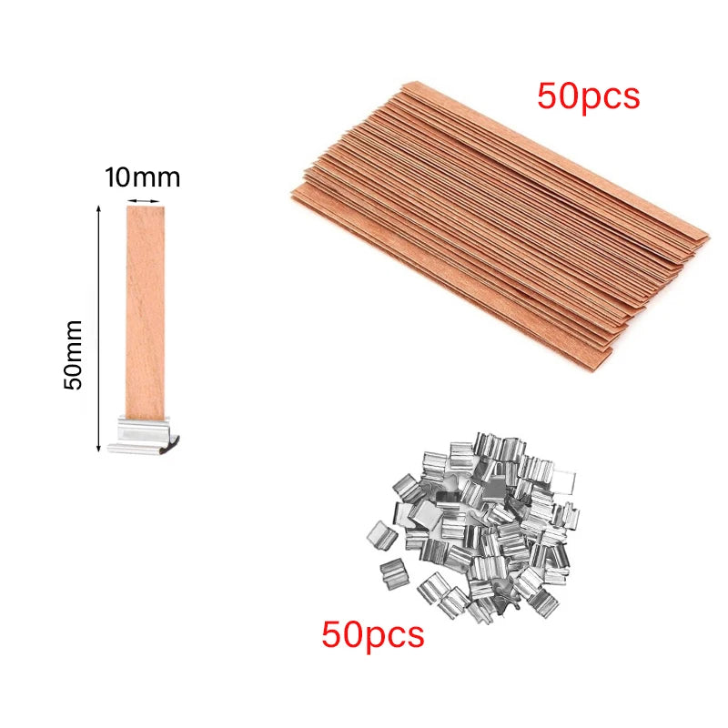 30/50pcs Wooden Candle Wick Set With Clip Base For DIY Candles