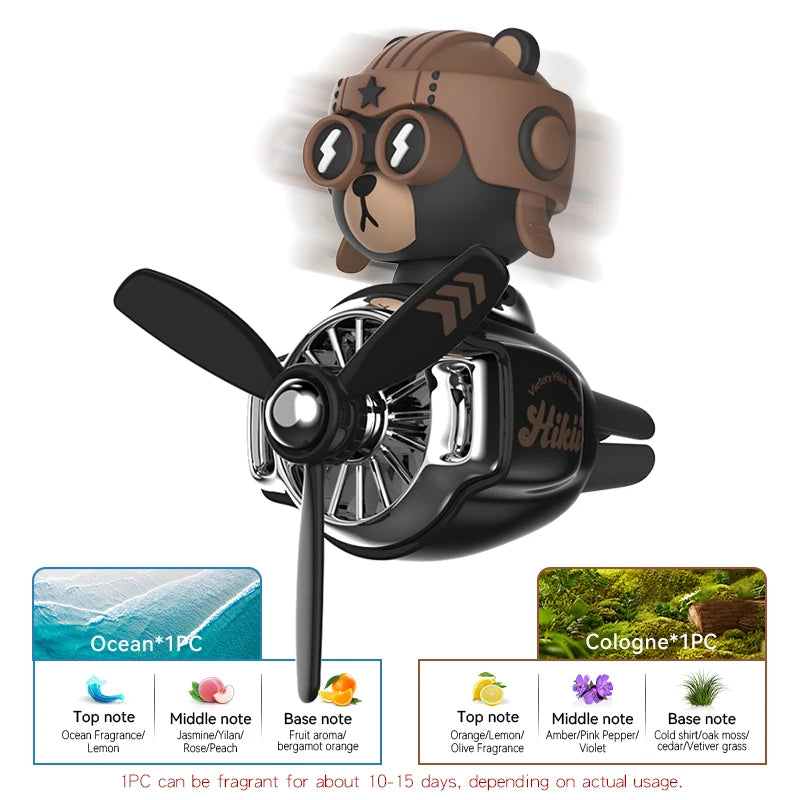 Rotating Airplane Pilot Bear Car Air Freshener Clips Aroma