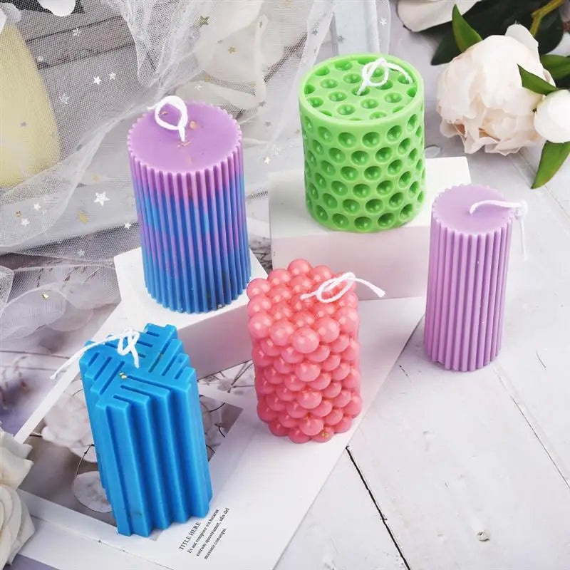 Classical Striped Roman Cylindrical Silicone Candle Mold for DIY Handmade Candles