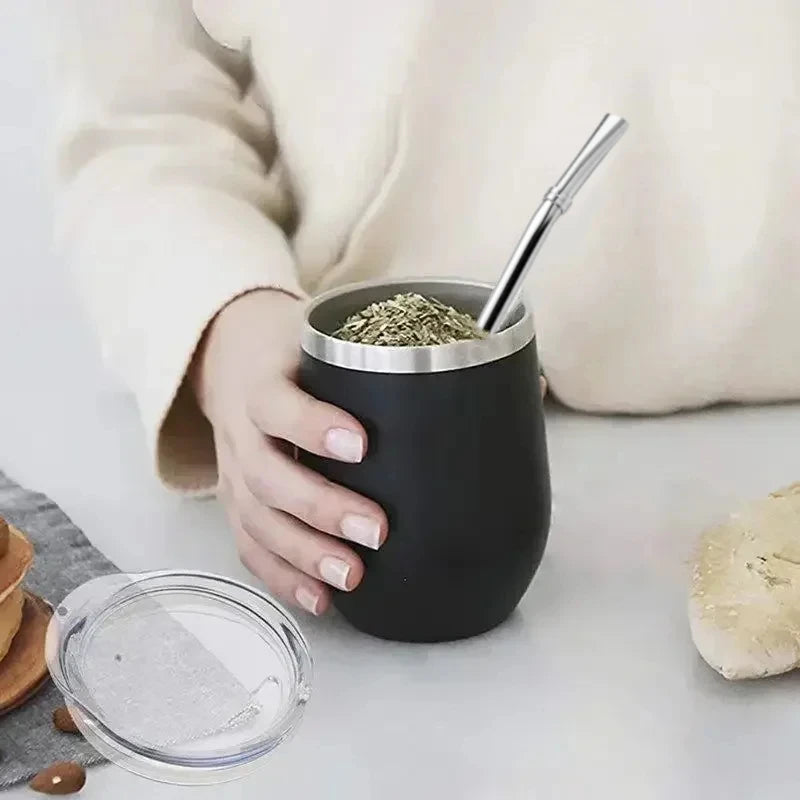 Yerba Mate Gourd Set Double-Wall Stainless Steel Cup and Bombilla