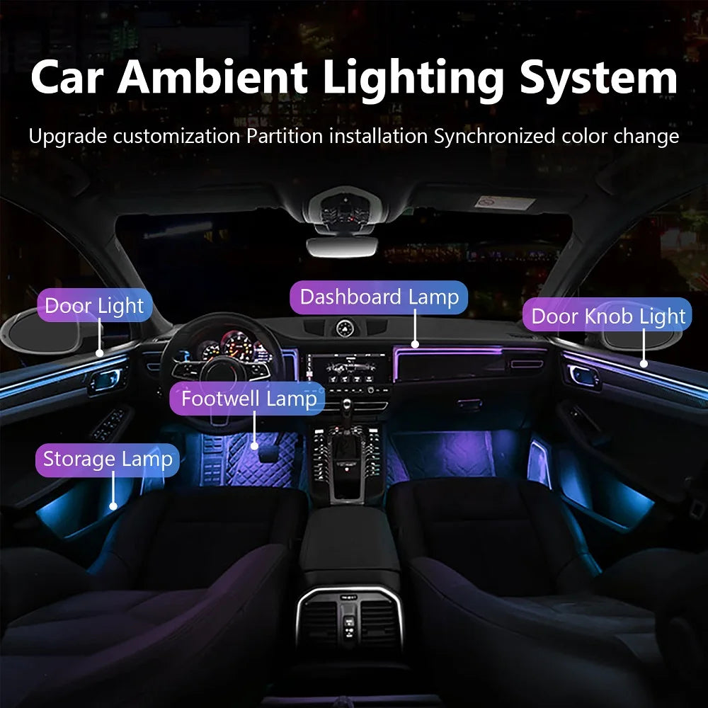 Universal Car Ambient Light Kit With Wireless APP Control 256 RGB Dream Color LED Neon Footlight Accessories