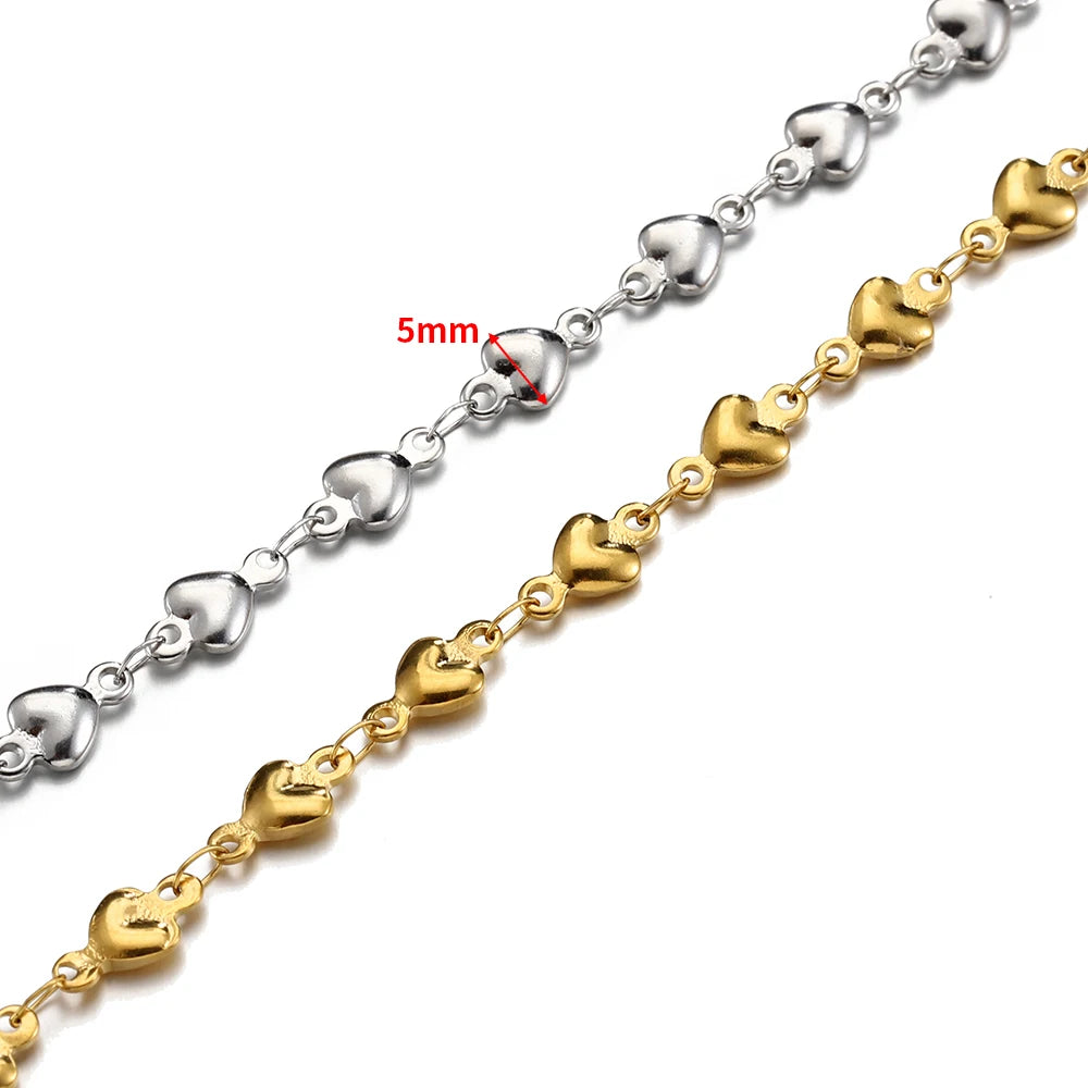 1Meter Stainless Steel Gold Love Heart Link Chain DIY Jewelry