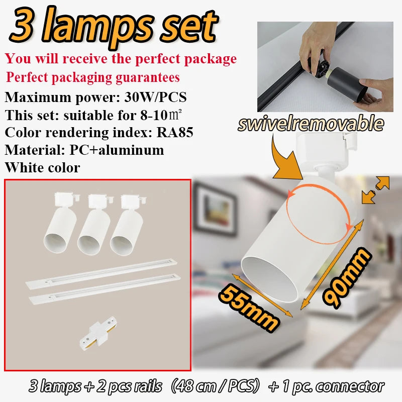 Dimmable GU10 Track Light Set Smart Home Spotlights Adjustable Ceiling Rail Lighting for Kitchen and Living Room