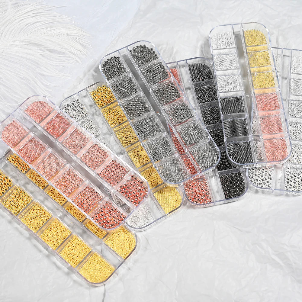 12 Grids Mini Caviar Beads Nail Art Charms With Magnetic Pen