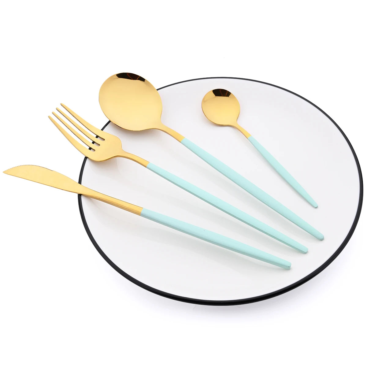 16 Piece Black and Gold Stainless Steel Cutlery Set Elegant Dinnerware Flatware for Home and Special Occasions