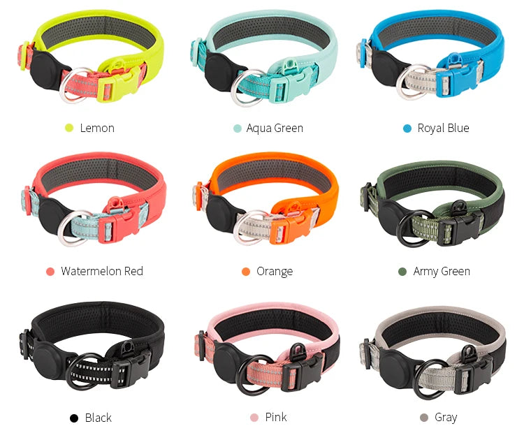 Personalized Adjustable Nylon Reflective Dog Collar with AirTag Holder for Small Medium and Large Dogs